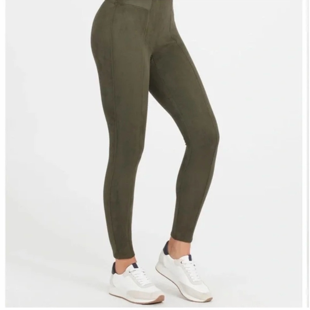 SPANX High-Rise Olive Green Faux Suede Leggings Medium